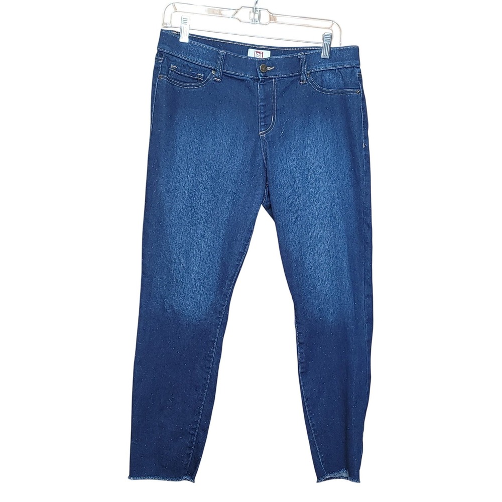 Lei Jane Ankle Raw Hem Women's Med Wash Stretch Denim High Waist Sz L Jeans Y2K